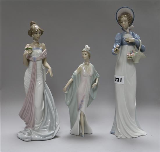 Three Lladro figures of ladies, tallest 36cm